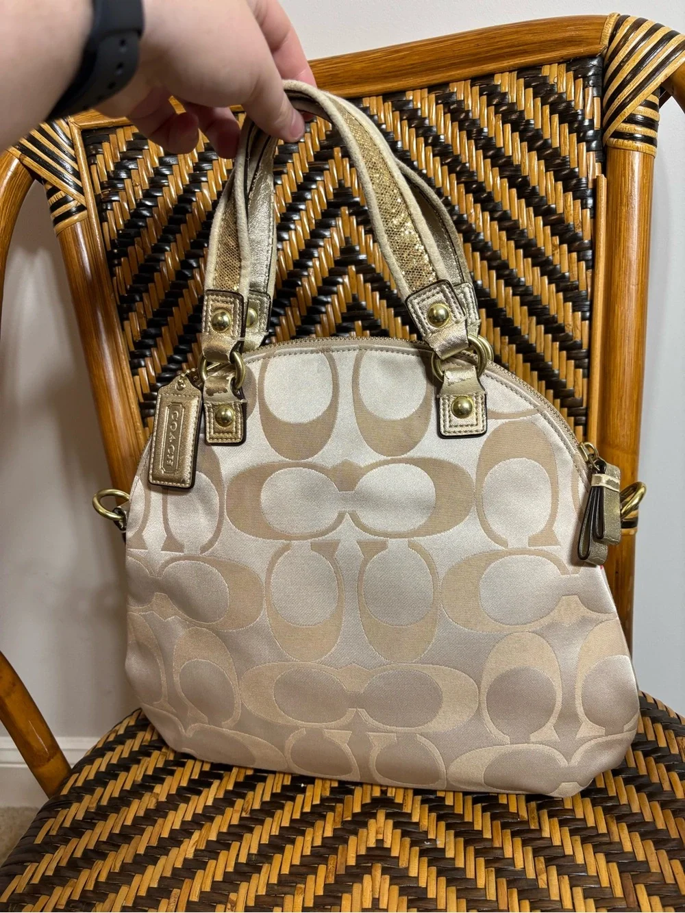 Coach Gold Signature Fabric Poppy Daisy Floral Bag Satchel F22323